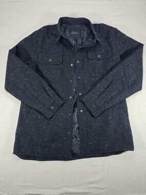 Marc Anthony Mens Large Black Speckled Shirt Jacket Snap Front Wool Blend Coat